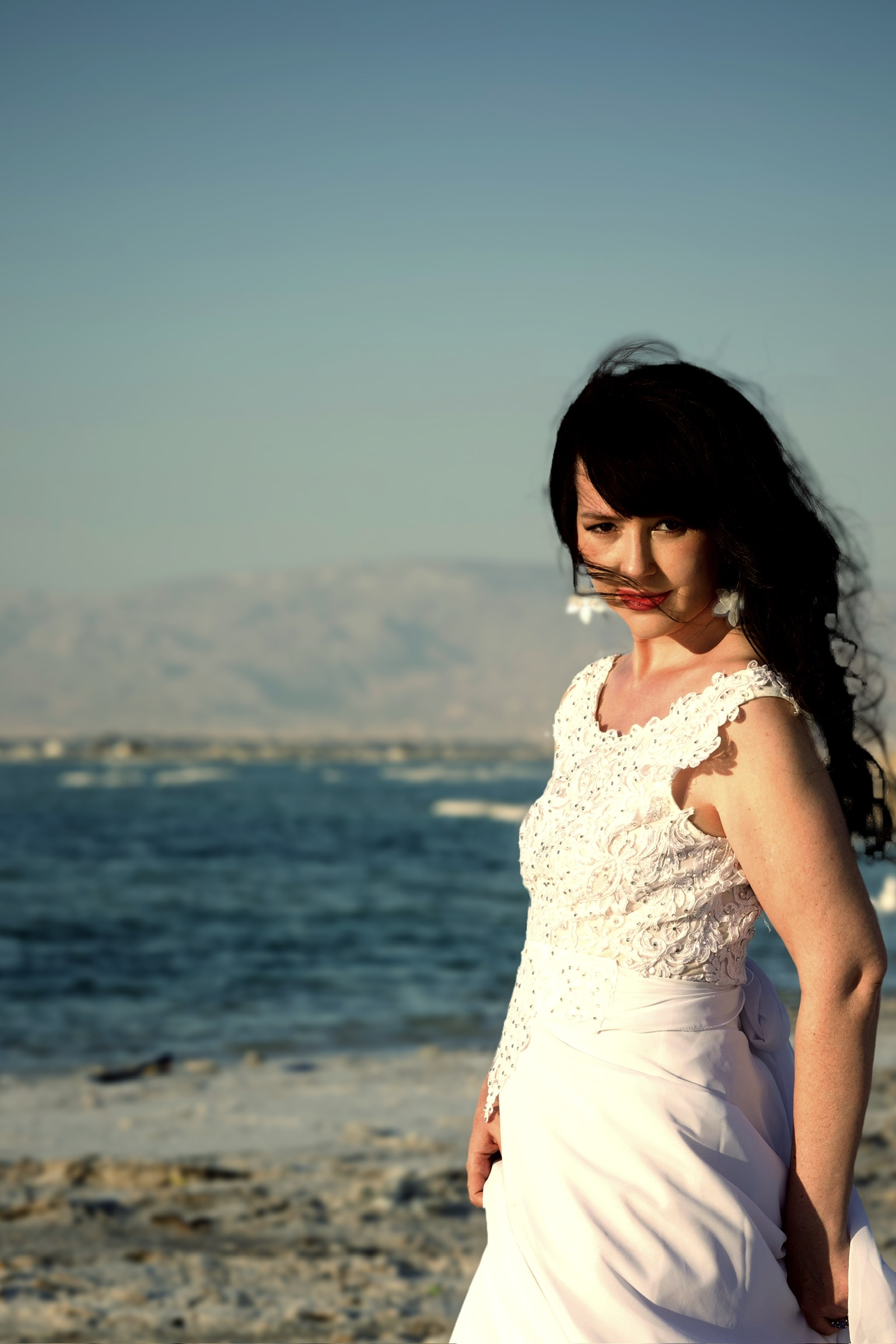 Bride with windy hair